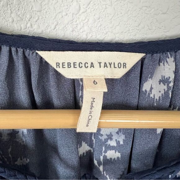 Rebecca Taylor Wisteria Neck Tie Floral Top Silk women's Size 6 blue - Picture 7 of 9